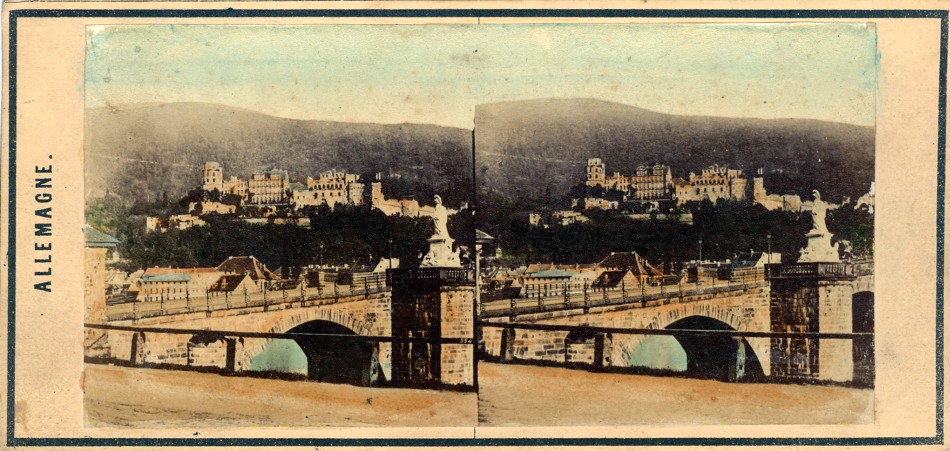 1860 Heidelberg le pont et le Chateau handcoloriert